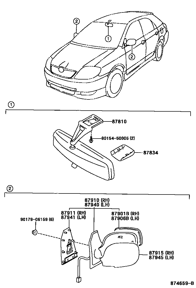 Toyota COROLLA 后视镜 EPC diagram — 874659B