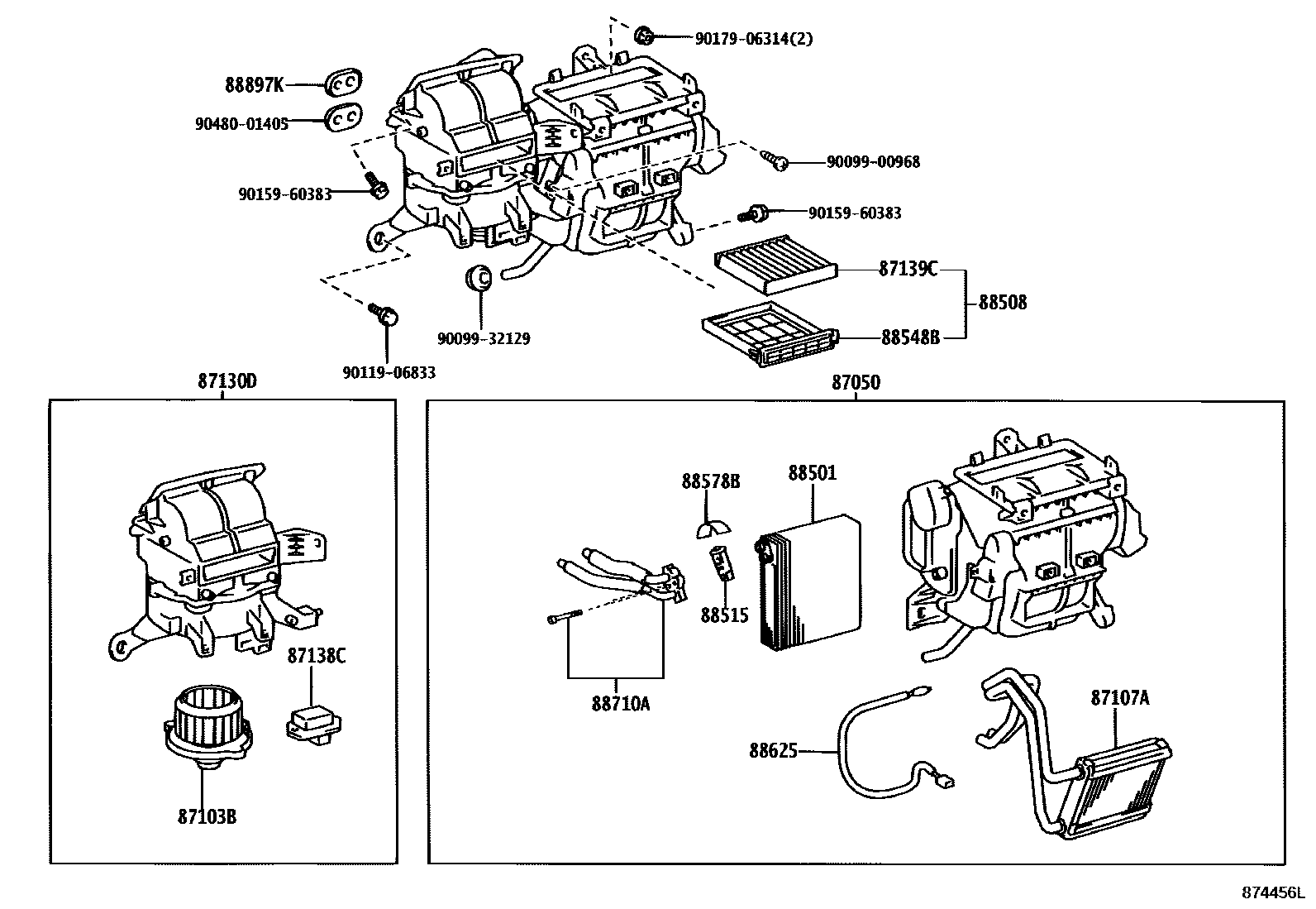 Toyota COROLLA 暖风和空调系统 - 冷却器组件 EPC diagram — 874456L