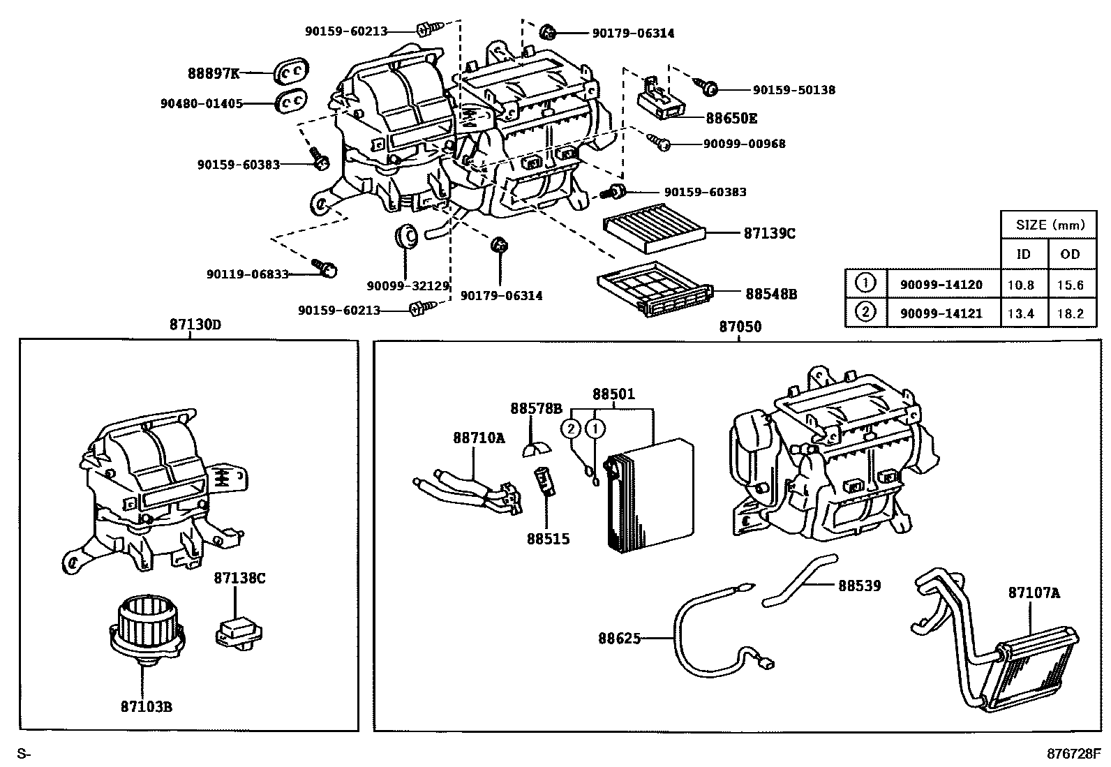 Toyota COROLLA 暖风和空调系统 - 冷却器组件 EPC diagram — 876728F