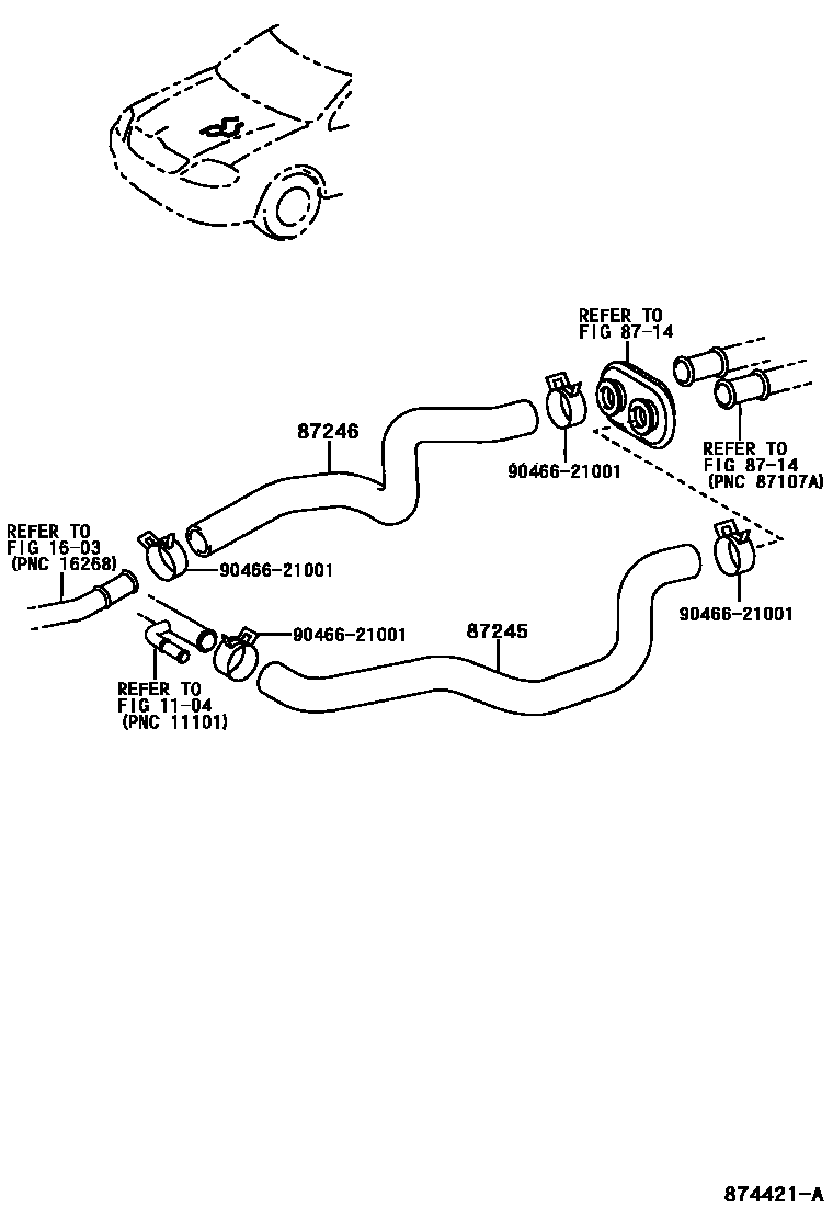 Toyota COROLLA 暖风和空调系统 - 水管 EPC diagram — 874421A