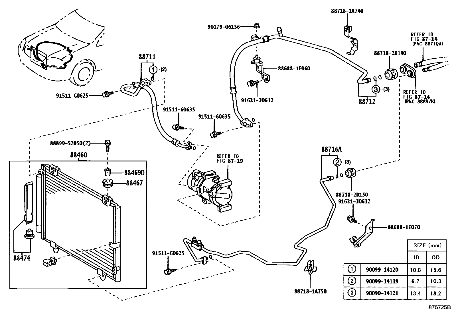 Toyota COROLLA Heating & Air Conditioning - Cooler Piping EPC diagram — 876725B