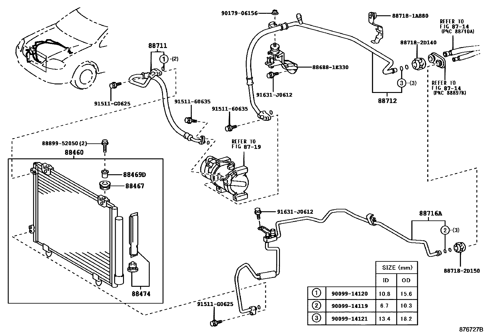 Toyota COROLLA Heating & Air Conditioning - Cooler Piping EPC diagram — 876727B