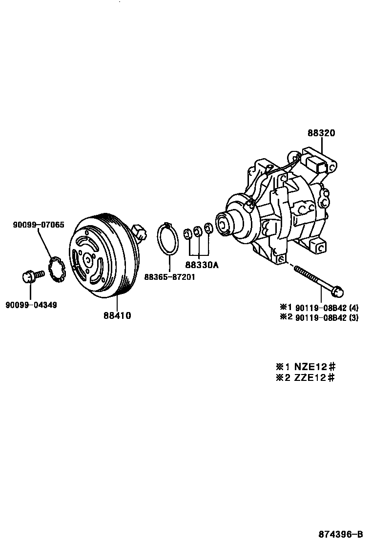 Toyota COROLLA Heating & Air Conditioning - Compressor EPC diagram — 874396B
