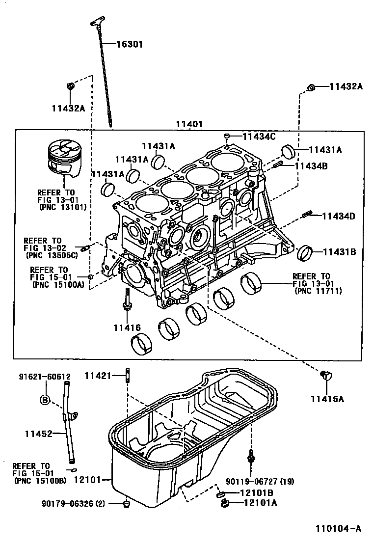 Toyota COROLLA Cylinder Block EPC diagram — 110104A