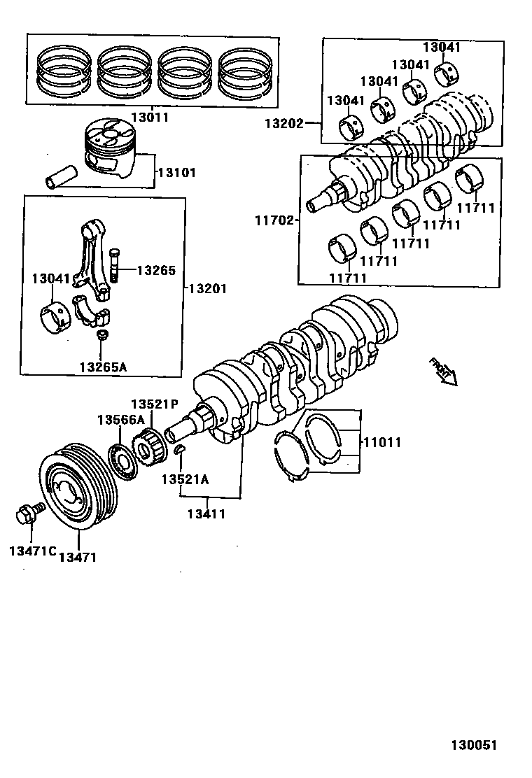 Toyota COROLLA Crankshaft & Piston EPC diagram — 130051