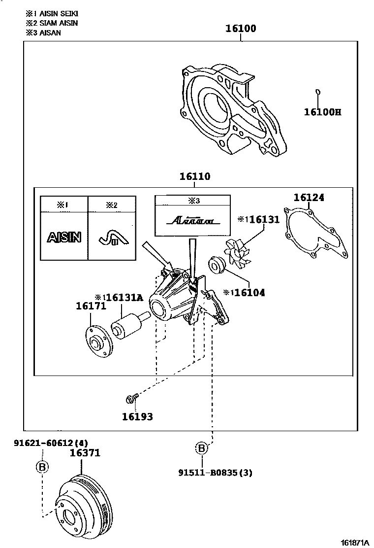 Toyota COROLLA Water Pump EPC diagram — 161871A