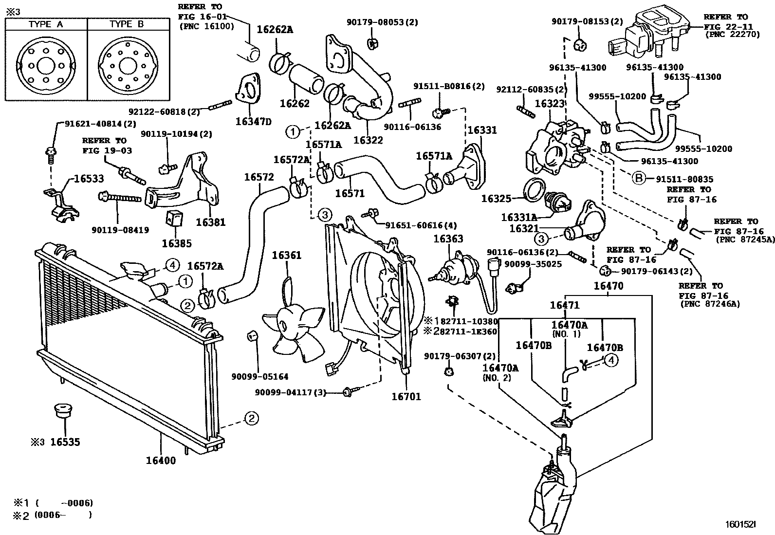 Toyota COROLLA RADIATOR & WATER OUTLET EPC diagram — 160152I