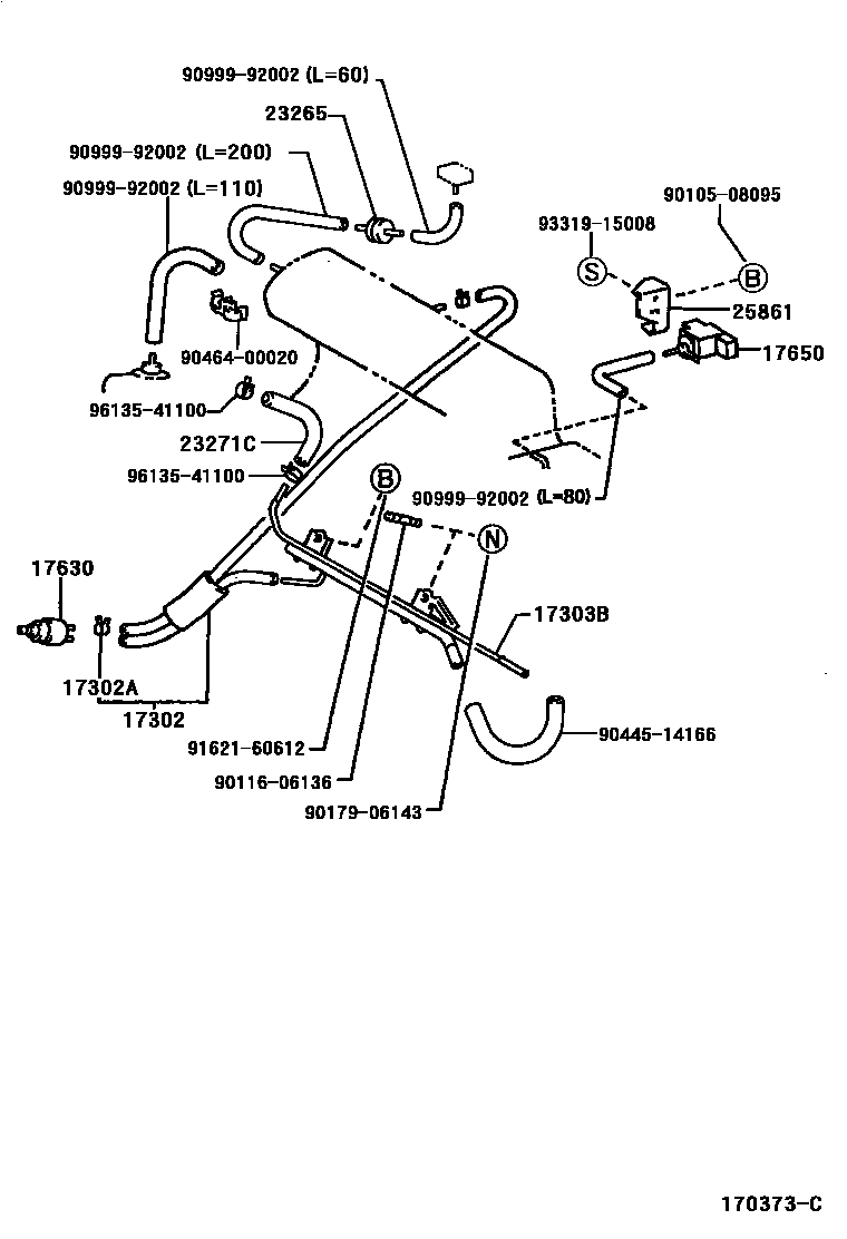 Toyota COROLLA vacuum tube EPC diagram — 170373C
