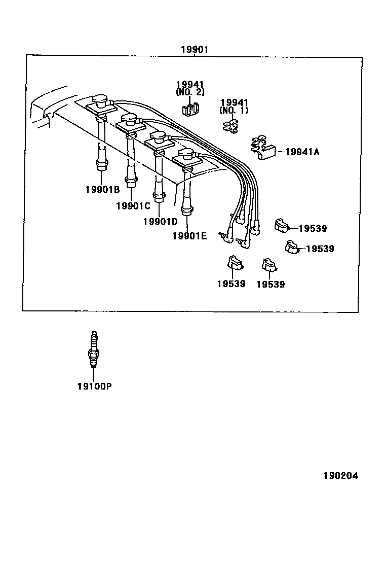 Toyota COROLLA 点火线圈和火花塞 EPC diagram — 190204