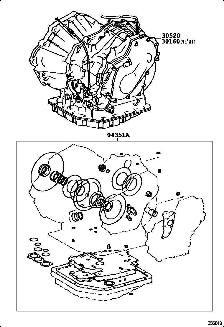 Toyota COROLLA 传动桥或变速器总成和衬垫组件(ATM) EPC diagram — 356619