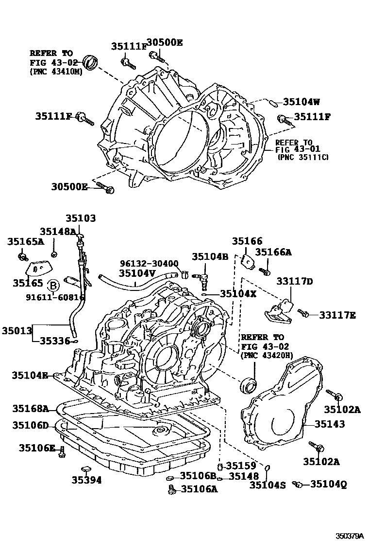 Toyota COROLLA 变速器壳和油底壳(ATM) EPC diagram — 350379A