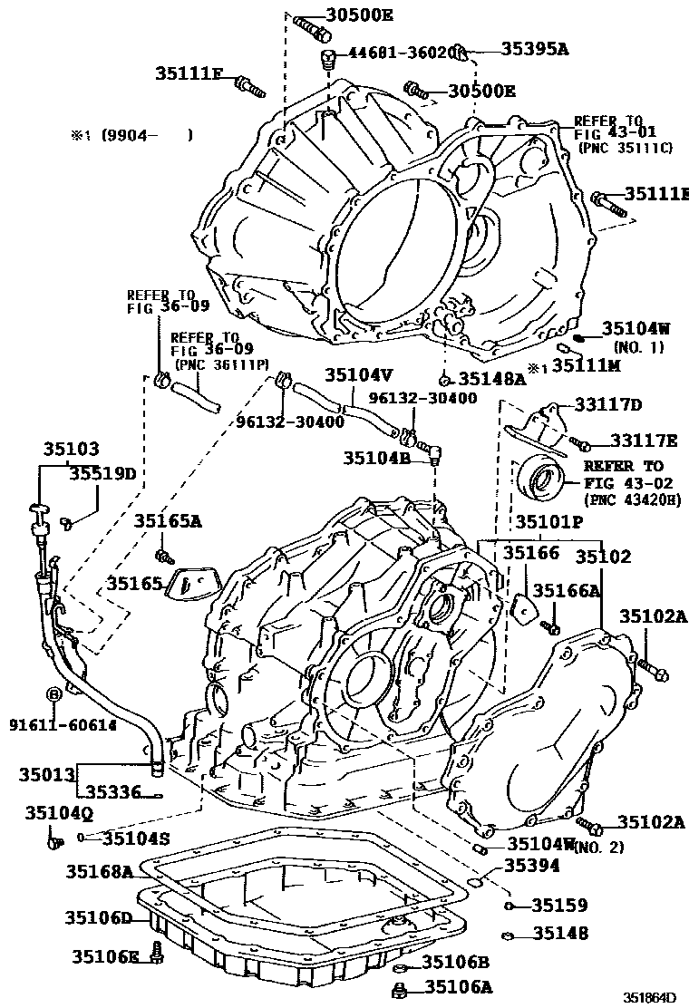 Toyota COROLLA 变速器壳和油底壳(ATM) EPC diagram — 351864D