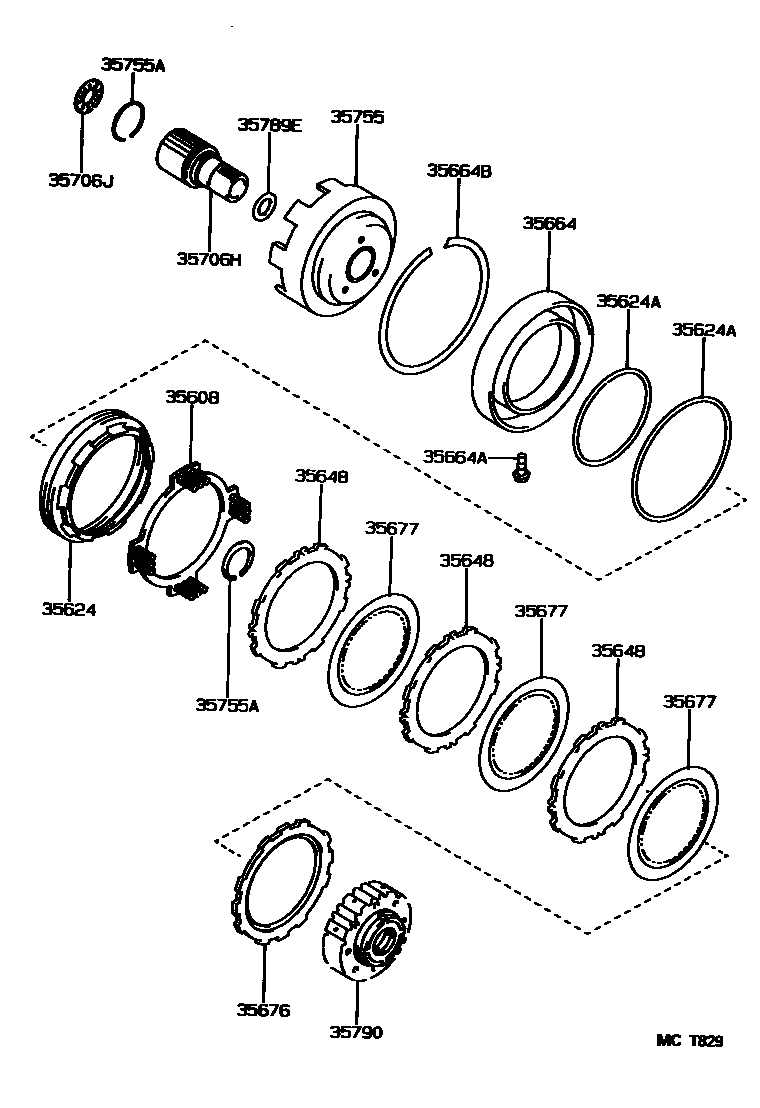 Toyota COROLLA 中央支架和行星太阳齿轮(ATM) EPC diagram — MCT829