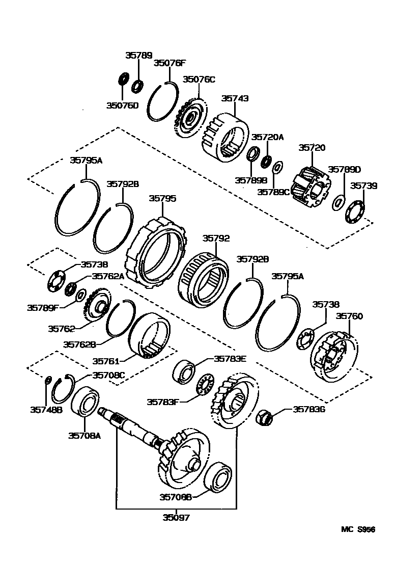 Toyota COROLLA 行星齿轮、倒档活塞和中间轴齿轮(ATM) EPC diagram — MCS956