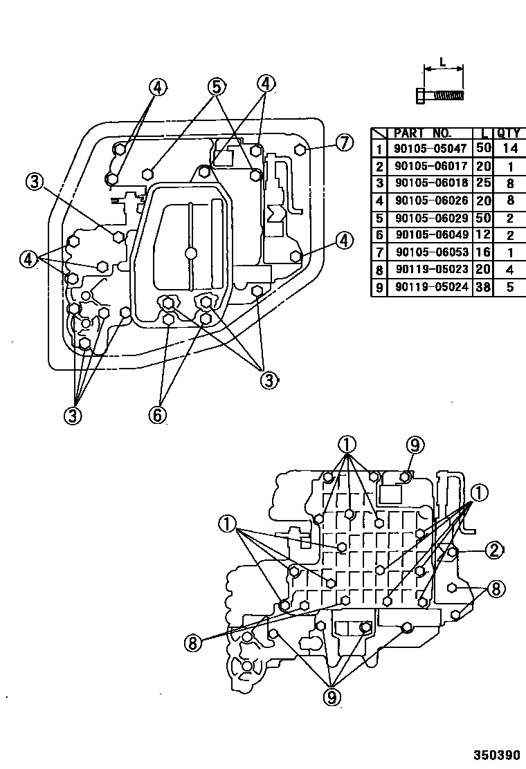 Toyota COROLLA 阀体和滤油网(ATM) EPC diagram — 350390