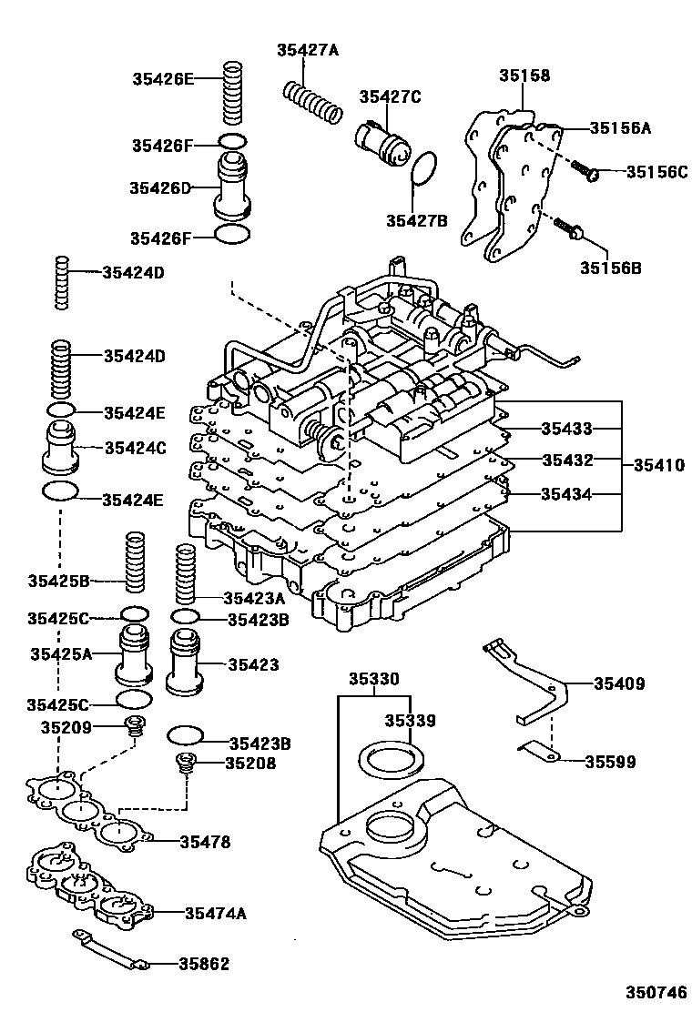 Toyota COROLLA 阀体和滤油网(ATM) EPC diagram — 350746