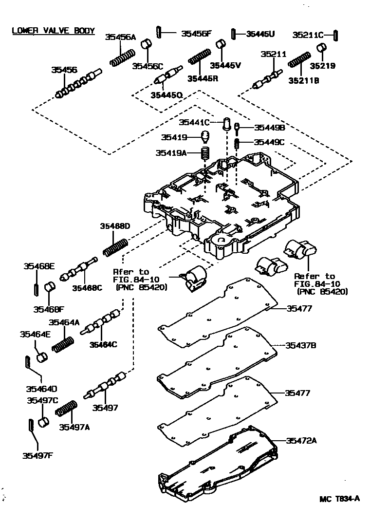 Toyota COROLLA 阀体和滤油网(ATM) EPC diagram — MCT834A