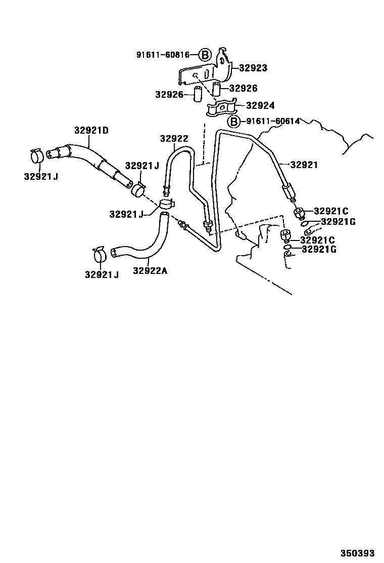 Toyota COROLLA 变速器油冷却器和配管(ATM) EPC diagram — 350393