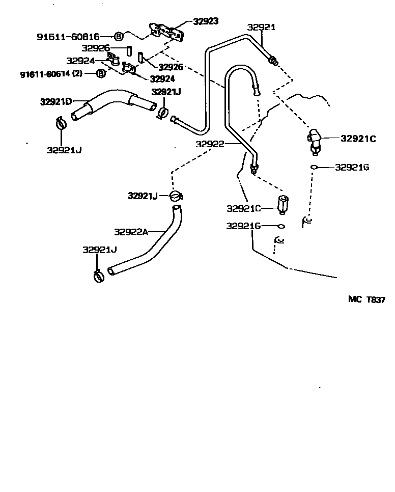 Toyota COROLLA 变速器油冷却器和配管(ATM) EPC diagram — MCT837