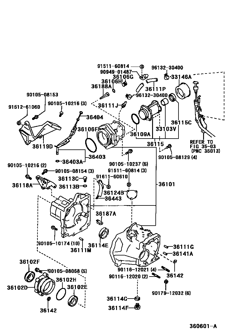 Toyota COROLLA Transfer Case & Extension Housing EPC diagram — 360601A