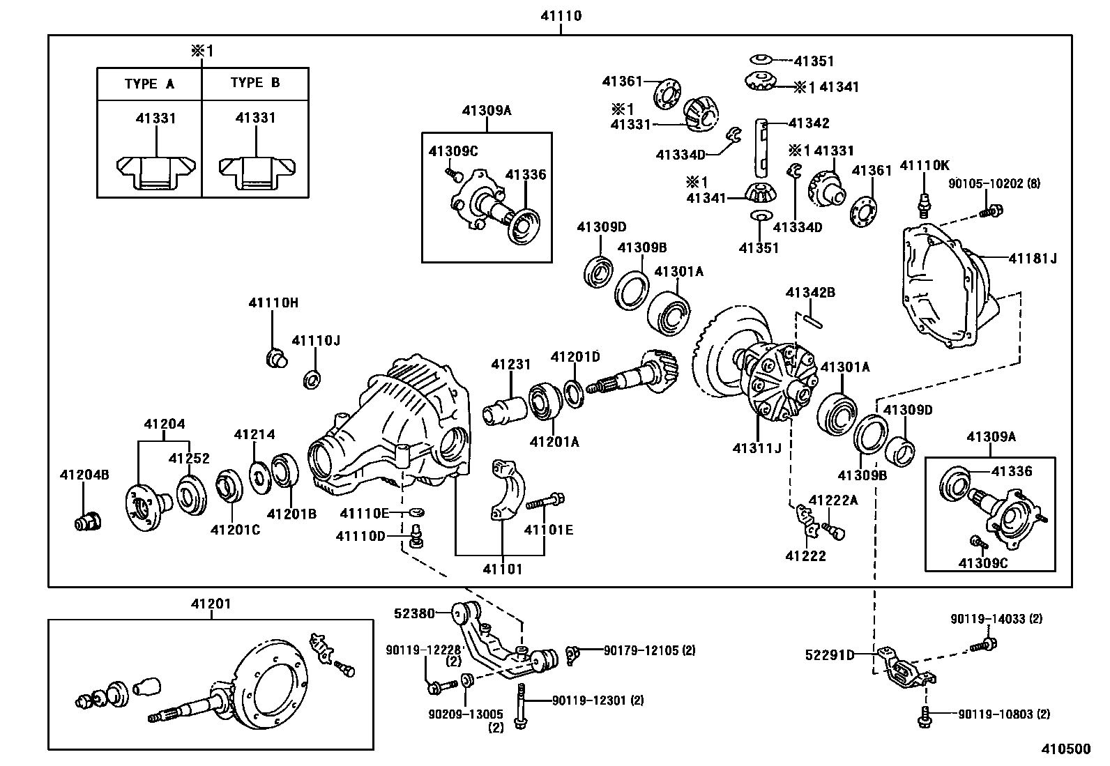 Toyota COROLLA 后桥壳和差速器 EPC diagram — 410500