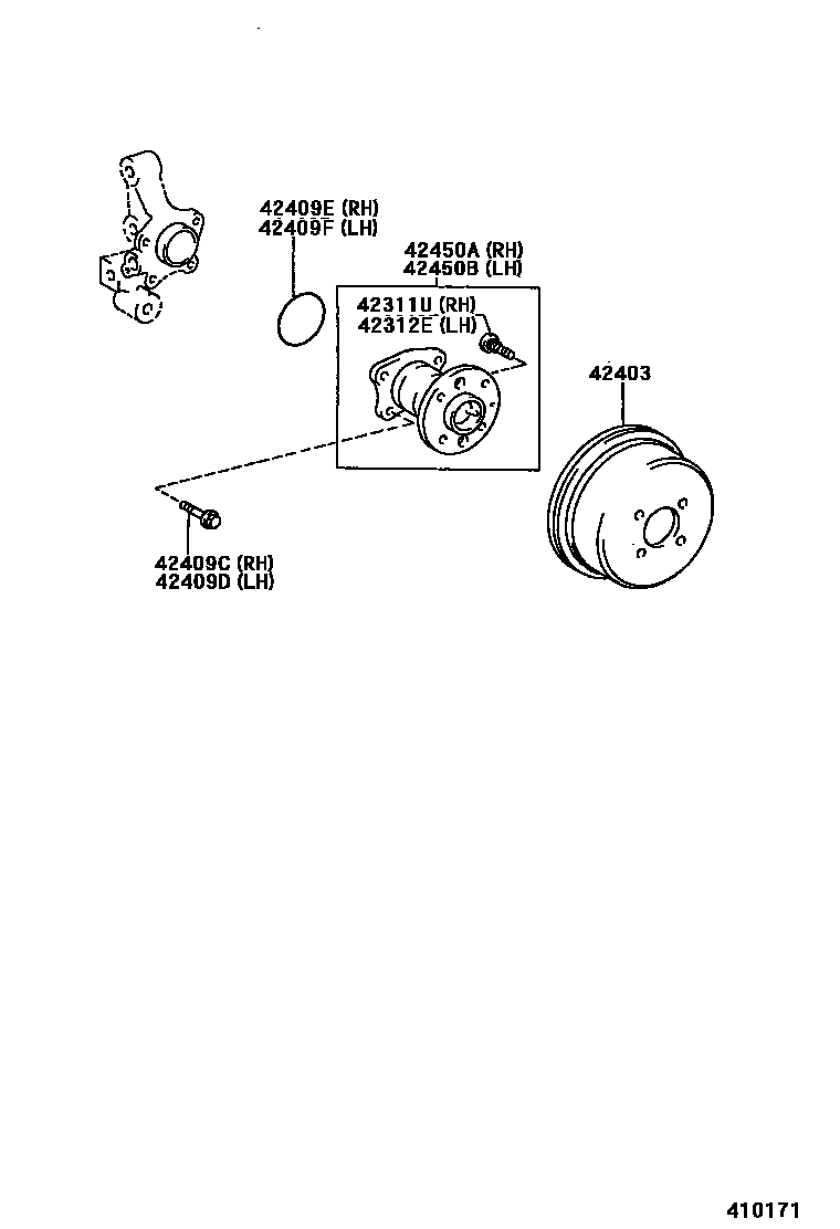 Toyota COROLLA 后桥半轴和后桥轮毂 EPC diagram — 410171