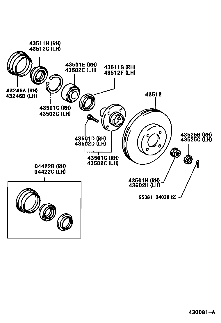 Toyota COROLLA Front Axle Hub EPC diagram — 430081A