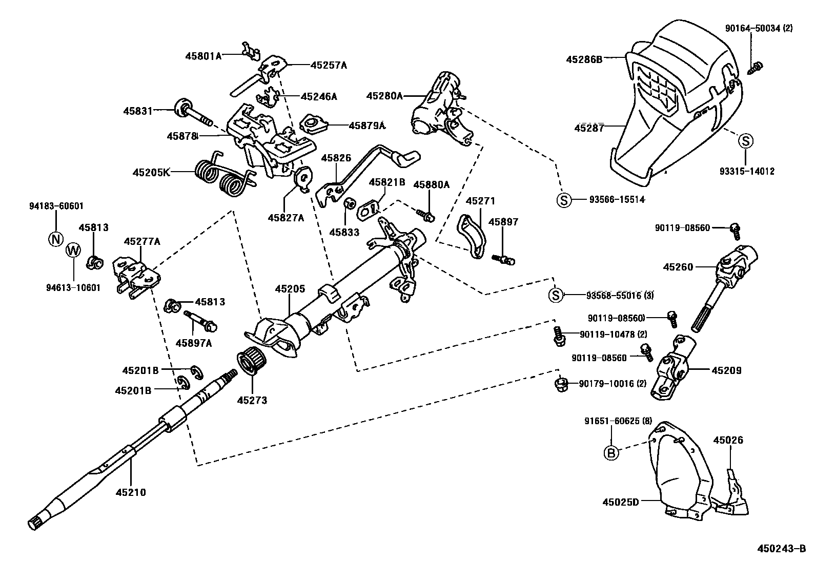 Toyota COROLLA Steering Column & Shaft EPC diagram — 450243B
