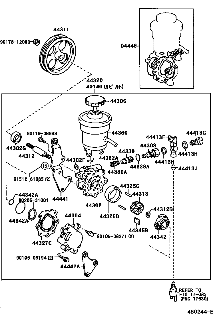 Toyota COROLLA 叶片泵和储油罐(动力转向) EPC diagram — 450244E