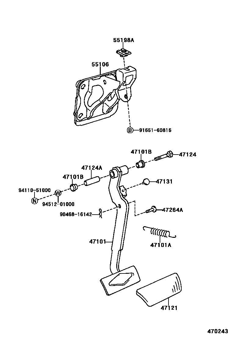 Toyota COROLLA Brake Pedal & Bracket EPC diagram — 470243