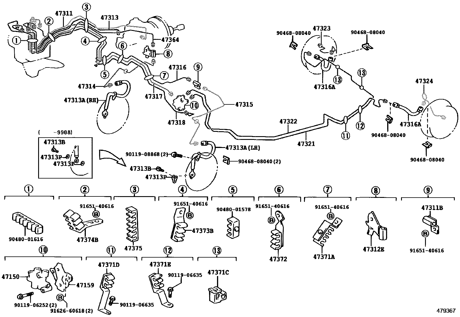 Toyota COROLLA 制动配管和卡箍 EPC diagram — 479367