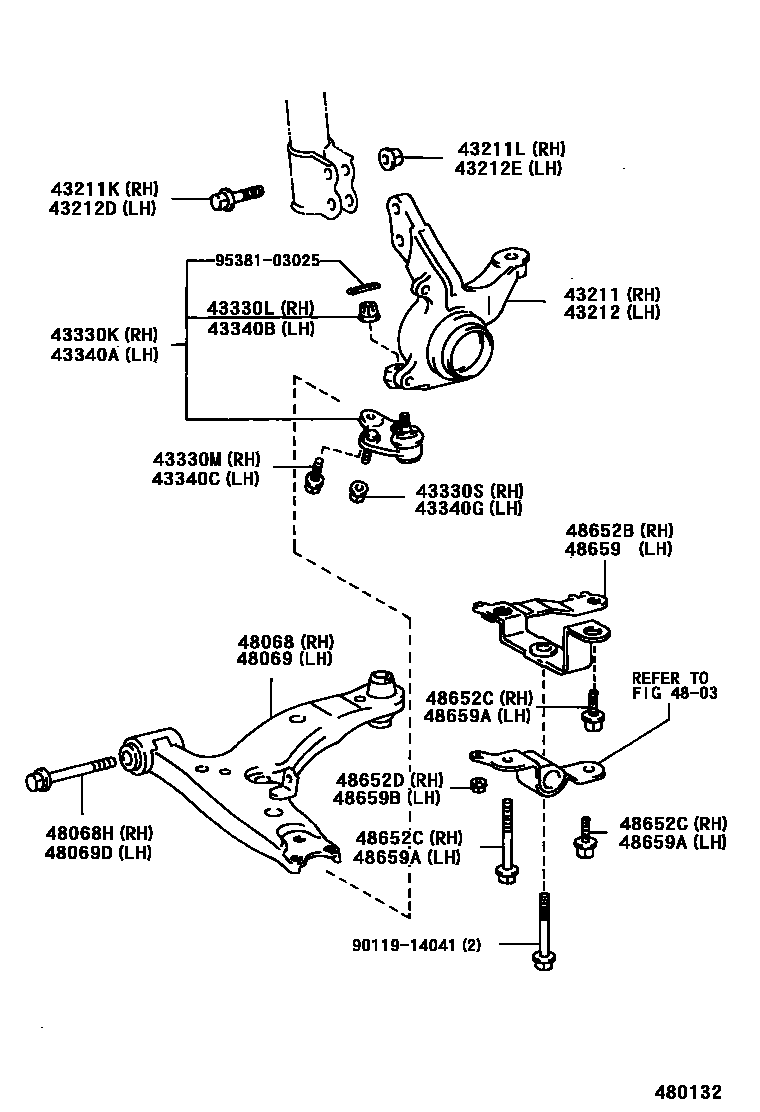 Toyota COROLLA 前桥控制臂和转向节 EPC diagram — 480132