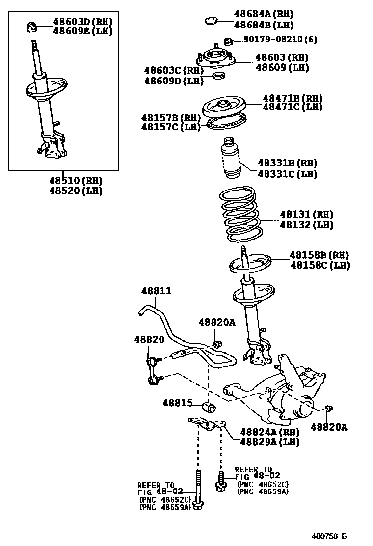 Toyota COROLLA Front Spring & Shock Absorber EPC diagram — 480758B