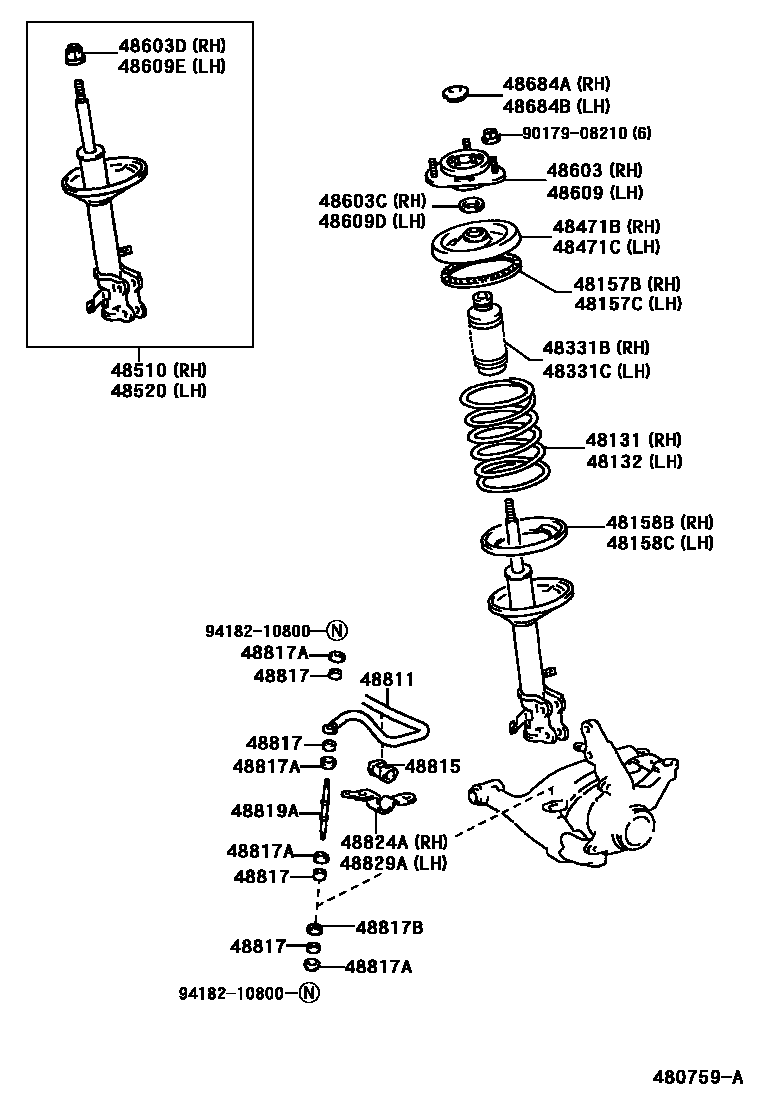 Toyota COROLLA Front Spring & Shock Absorber EPC diagram — 480759A