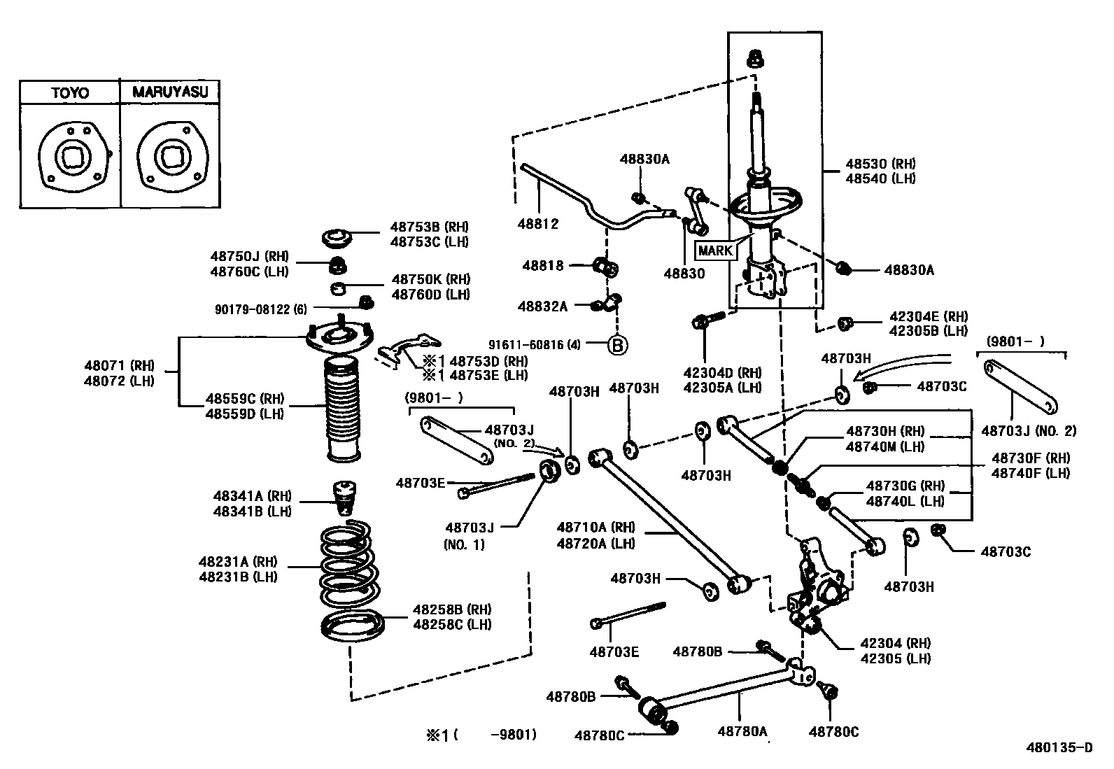 Toyota COROLLA Rear Spring & Shock Absorber EPC diagram — 480135D
