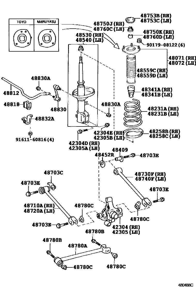 Toyota COROLLA Rear Spring & Shock Absorber EPC diagram — 480488C