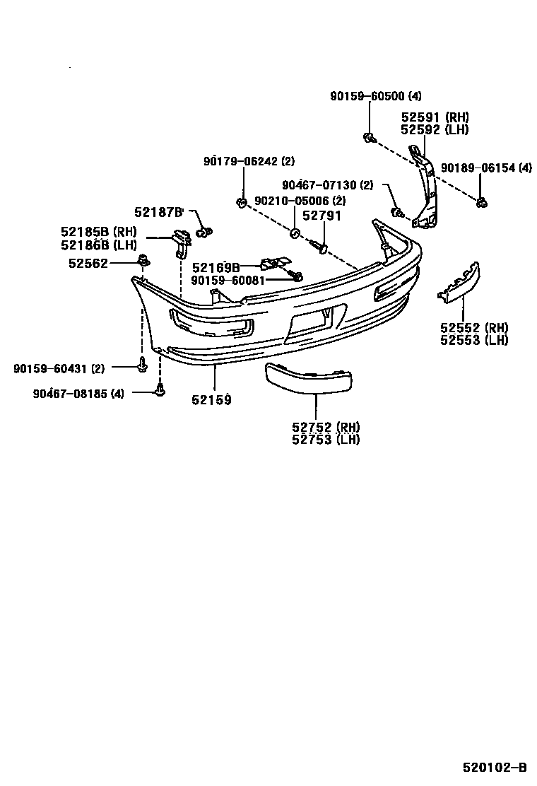 Toyota COROLLA 后保险杠及附件 EPC diagram — 520102B