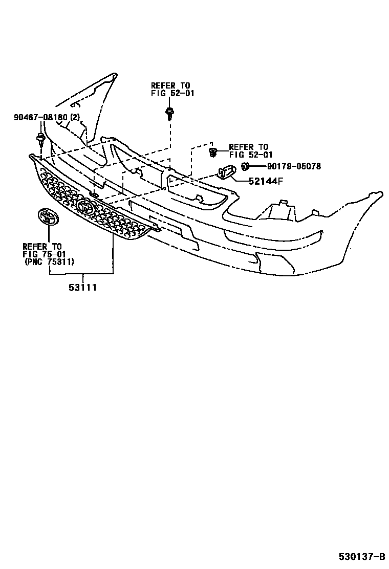 Toyota COROLLA radiator grille EPC diagram — 530137B