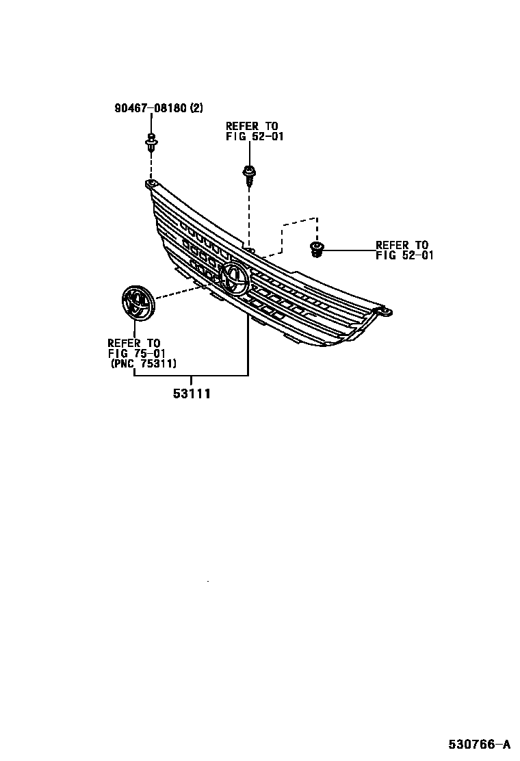 Toyota COROLLA radiator grille EPC diagram — 530766A