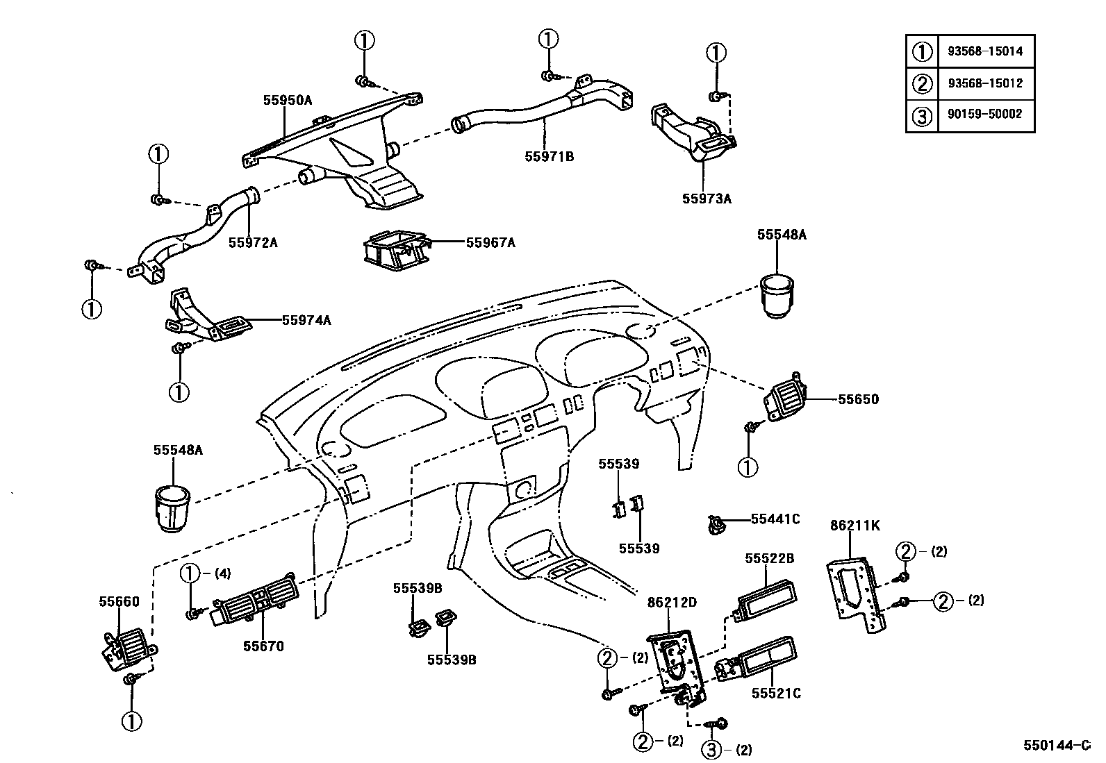 Toyota COROLLA 仪表板和手套箱 EPC diagram — 550144C