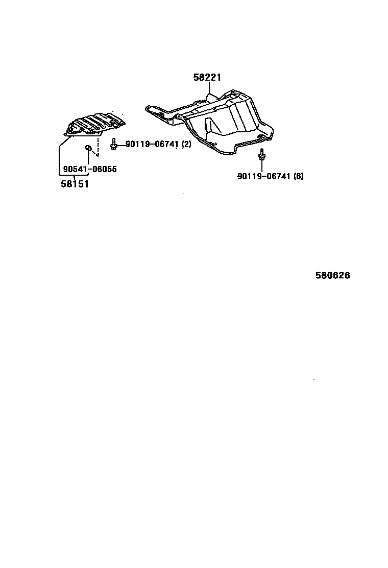 Toyota COROLLA 地板隔热垫 EPC diagram — 580626