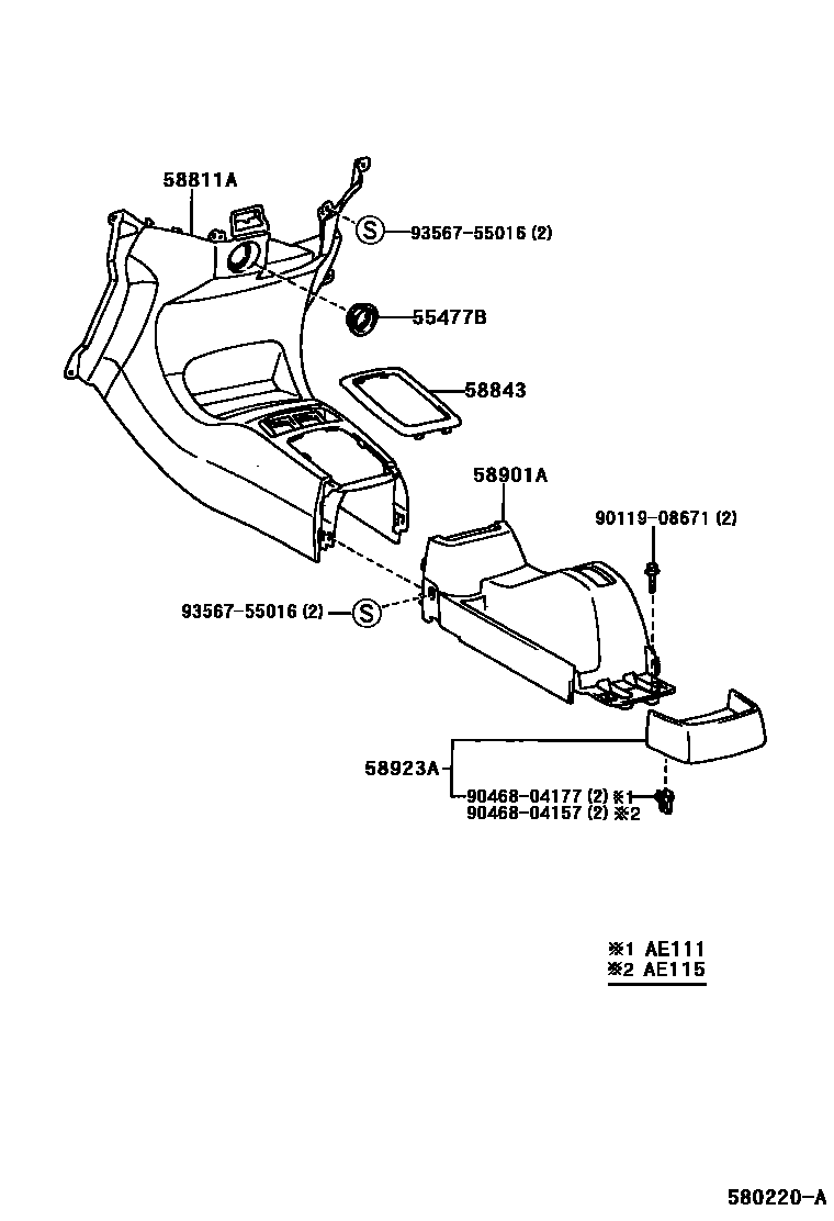 Toyota COROLLA 中央扶手箱和支架 EPC diagram — 580220A