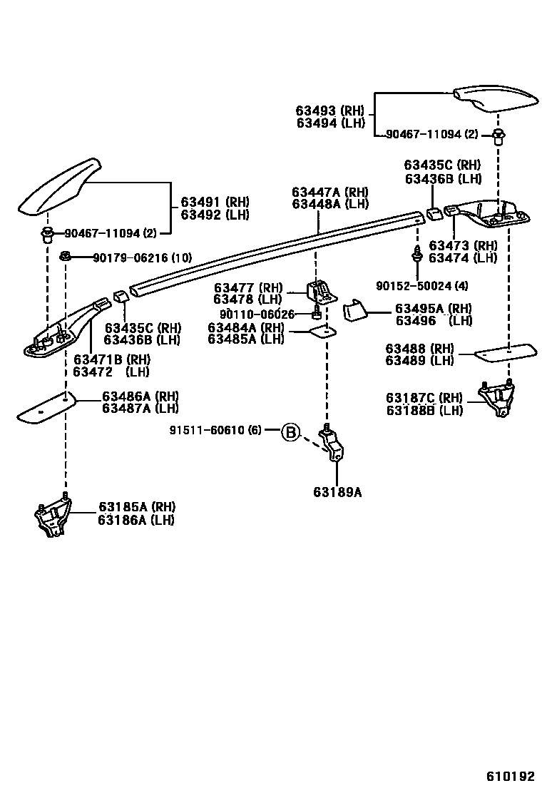 Toyota COROLLA 天窗板和背窗玻璃 EPC diagram — 610192