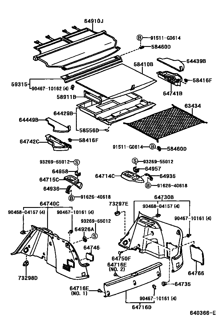 Toyota COROLLA 底板和底板装饰罩 EPC diagram — 640366E