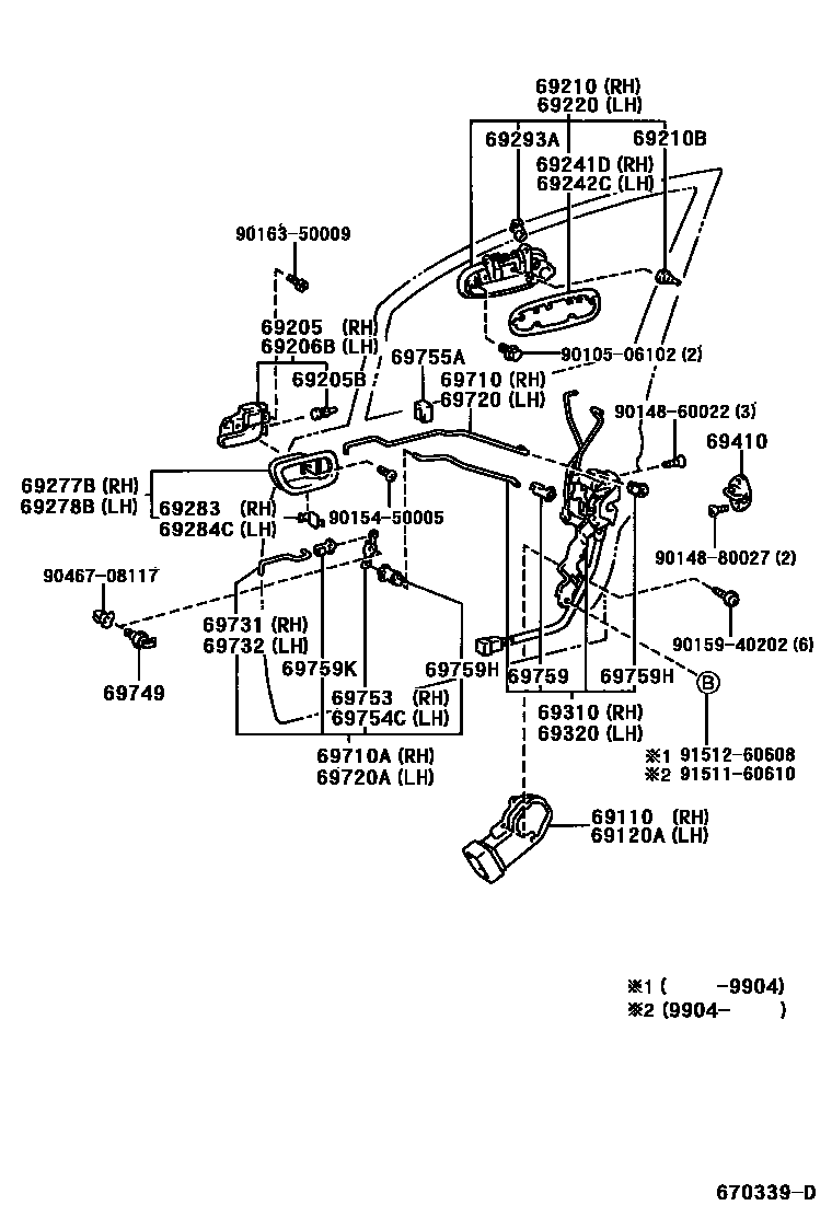 Toyota COROLLA 前门锁和车门把手 EPC diagram — 670339D