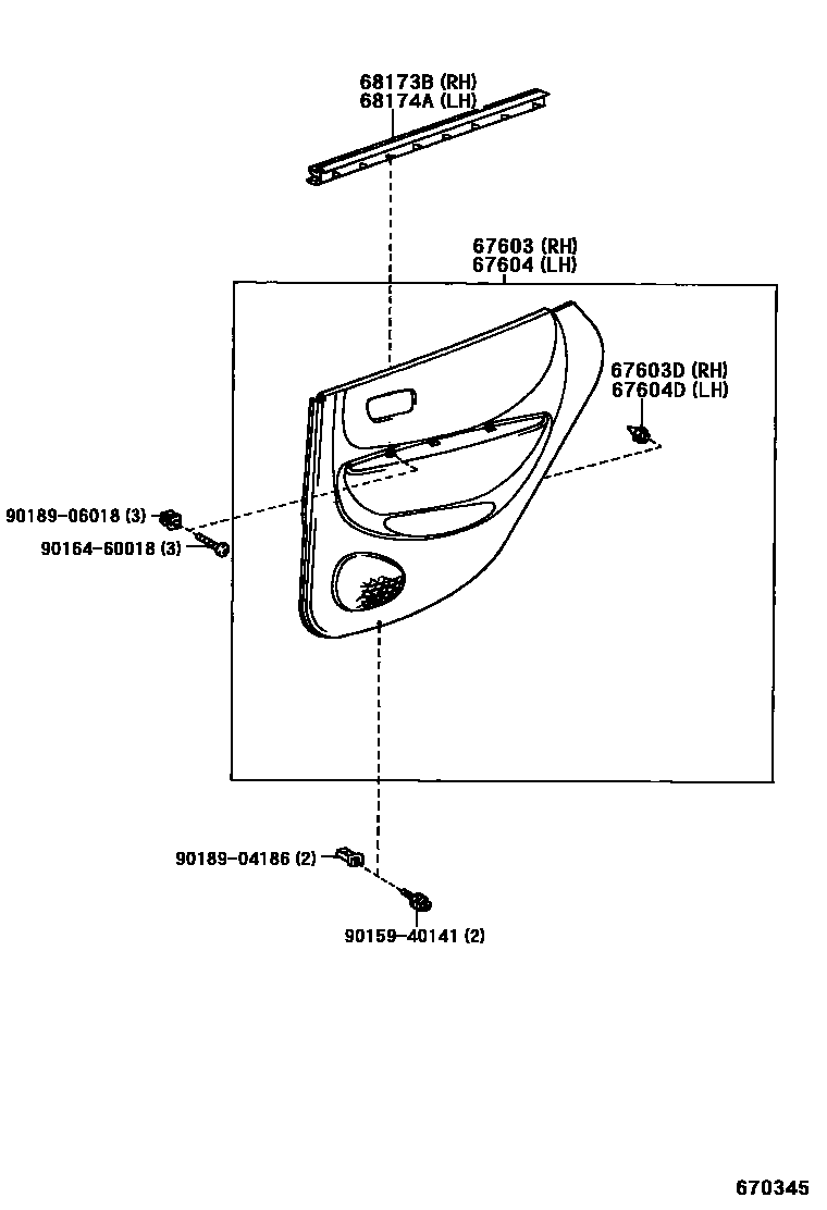 Toyota COROLLA 后门板和后门玻璃 EPC diagram — 670345