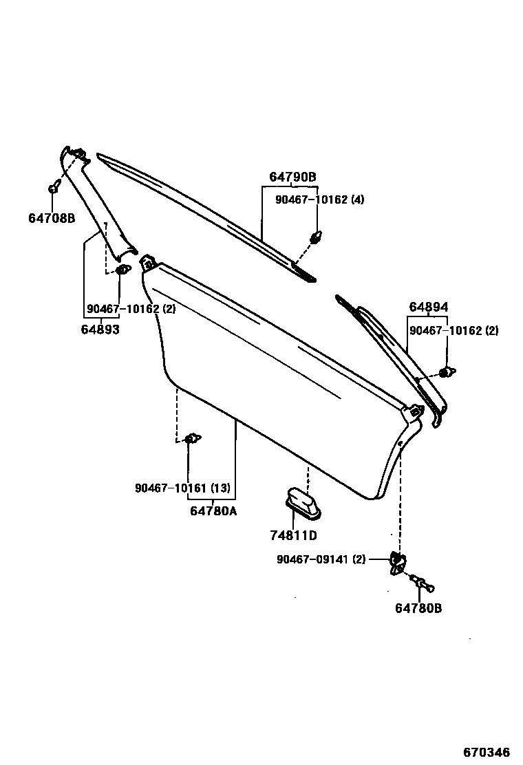 Toyota COROLLA 背门板和背门玻璃 EPC diagram — 670346