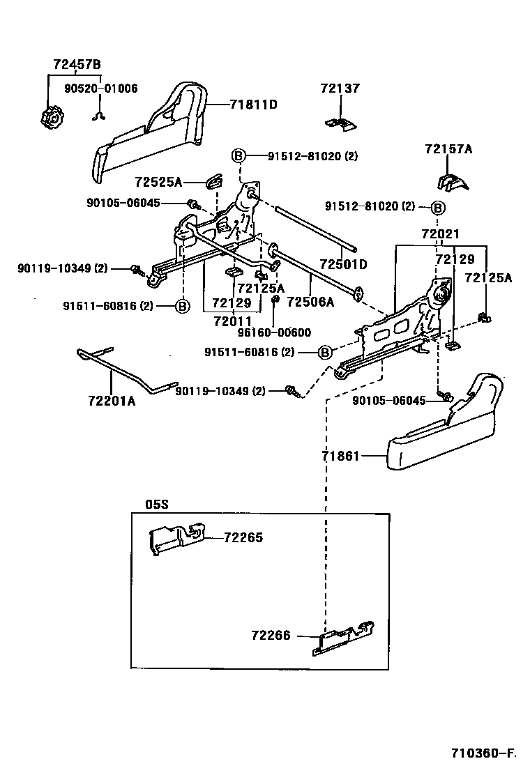 Toyota COROLLA 前排座椅和座椅滑轨 EPC diagram — 710360F