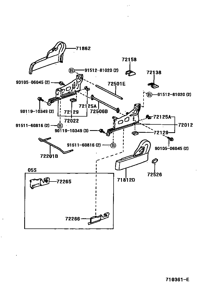 Toyota COROLLA 前排座椅和座椅滑轨 EPC diagram — 710361E