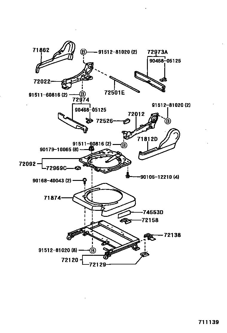 Toyota COROLLA 前排座椅和座椅滑轨 EPC diagram — 711139